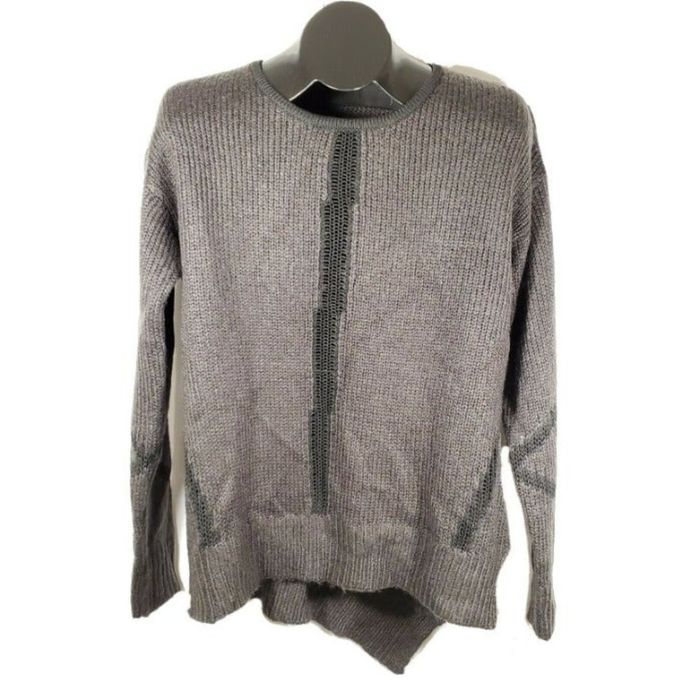 DEVOTED Colorblock Open Knit Sweater Medium Black Charcoal Long Sleeve Acrylic